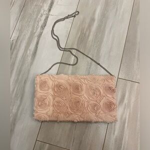 Blush Pink H&M Large Clutch & Shoulder Bag with Rosettes and Metal Chain